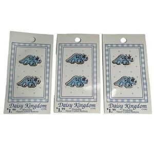 Vtg Mary Engelbreit Daisy Kingdom 2-Hole Buttons - 3 Cards Blue Dinosaur (pair)‎